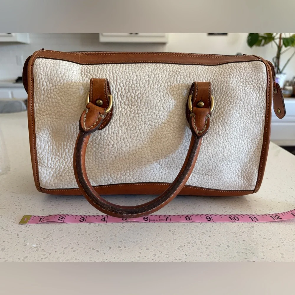 Dooney & Bourke Cream Pebbled Leather Satchel with Brown Trim